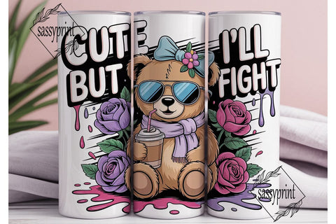 Cute Bear with Iced Coffee 20oz Tumbler Sublimation sassyprint 
