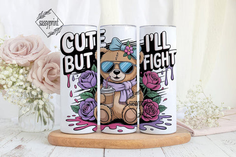 Cute Bear with Iced Coffee 20oz Tumbler Sublimation sassyprint 