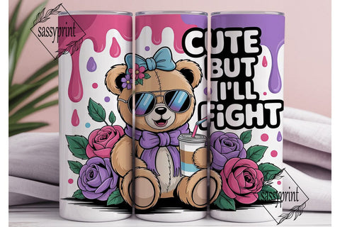 Cute Bear with Iced Coffee 20oz Tumbler Sublimation sassyprint 