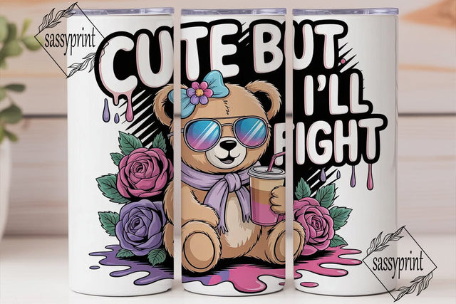 Cute Bear with Iced Coffee 20oz Tumbler Sublimation sassyprint 