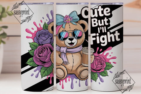 Cute Bear with Iced Coffee 20oz Tumbler Sublimation sassyprint 