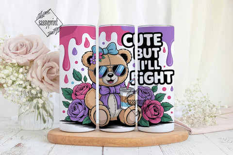 Cute Bear with Iced Coffee 20oz Tumbler Sublimation sassyprint 