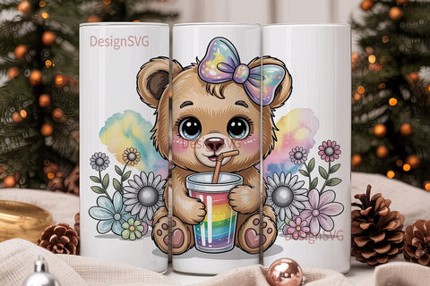 Cute Bear with Rainbow Drink Tumbler Sublimation DesignSVG 