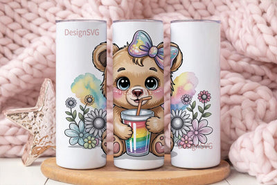 Cute Bear with Rainbow Drink Tumbler Sublimation DesignSVG 