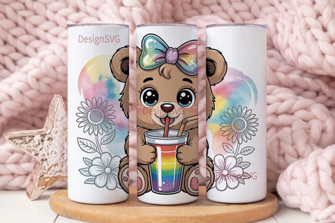 Cute Bear with Rainbow Drink Tumbler Sublimation DesignSVG 