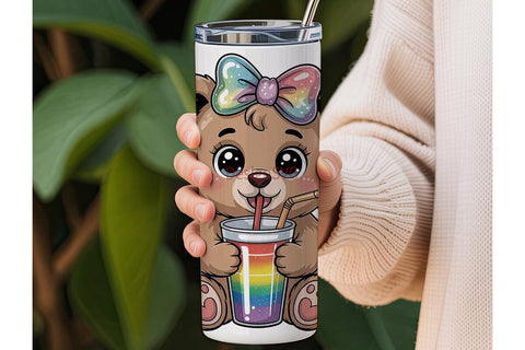Cute Bear with Rainbow Drink Tumbler Sublimation DesignSVG 
