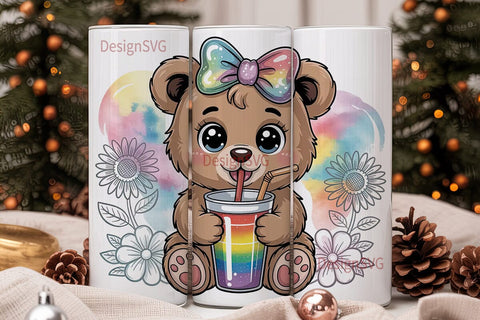 Cute Bear with Rainbow Drink Tumbler Sublimation DesignSVG 