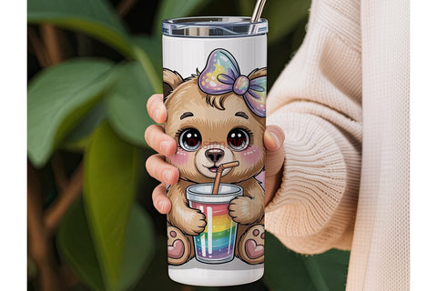 Cute Bear with Rainbow Drink Tumbler Sublimation DesignSVG 