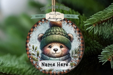 Cute Bears Christmas Ornament Design PNG Files | Add Your Own Name Sublimation Ewe-N-Me Designs 