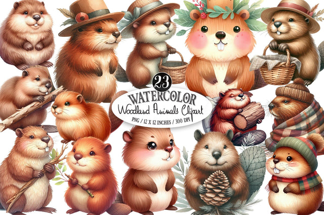 Cute Beaver Clipart's, Woodland Animals Sublimation SVGista 