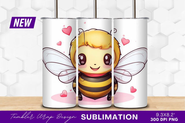 Cute bee cartoon illustration with hearts Sublimation Regulrcrative 