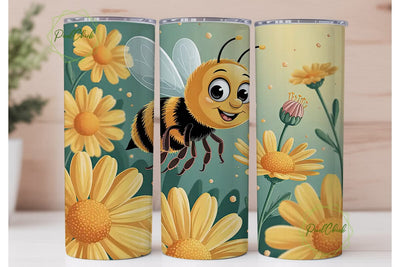 Cute Bee & Daisies 20oz Tumbler Wrap Sublimation PixelChick 