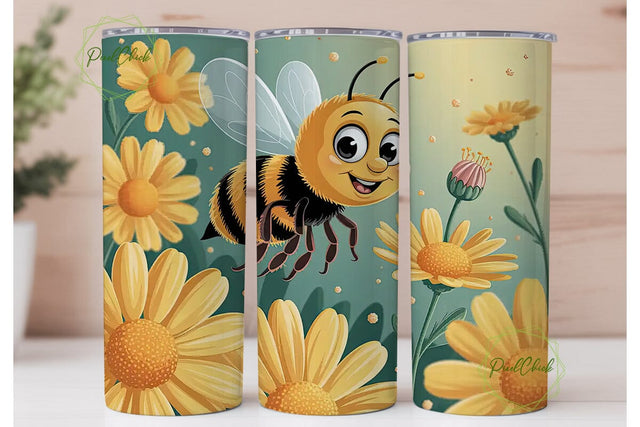 Cute Bee & Daisies 20oz Tumbler Wrap Sublimation PixelChick 