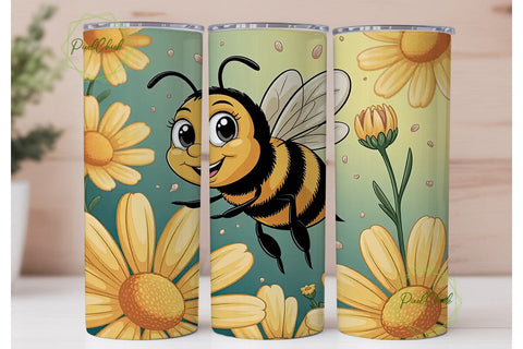 Cute Bee & Daisies 20oz Tumbler Wrap Sublimation PixelChick 
