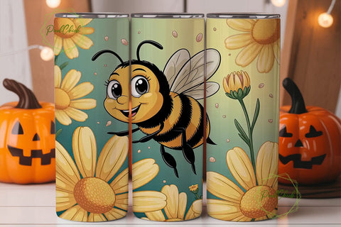 Cute Bee & Daisies 20oz Tumbler Wrap Sublimation PixelChick 