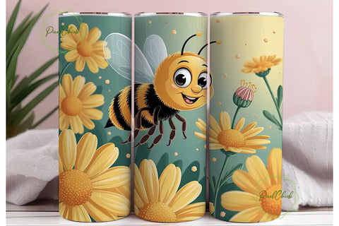 Cute Bee & Daisies 20oz Tumbler Wrap Sublimation PixelChick 
