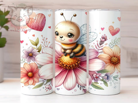 Cute Bee Floral 20 oz Skinny Tumbler Sublimation Design, Straight & Tapered Tumbler Png, Spring Flowers Tumbler Png, Digital Download PNG Sublimation Lara' s Designs 