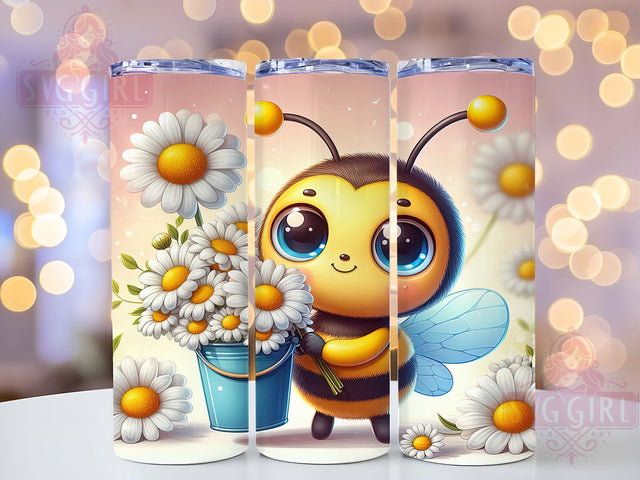 Cute Bee Floral Tumbler Wrap Gift, Floral Tumbler Wrap, Bee Floral Design, 20oz Skinny Tumbler, Sublimation Tumbler Wrap, Bee Lover Gift, Flower Bee Wrap Sublimation SvggirlplusArt 