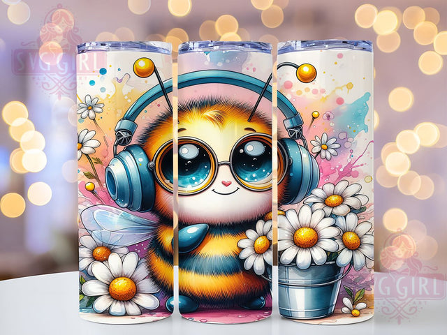Cute Bee Floral Tumbler Wrap Gift, Floral Tumbler Wrap, Bee Floral Design, 20oz Skinny Tumbler, Sublimation Tumbler Wrap, Bee Lover Gift, Flower Bee Wrap Sublimation SvggirlplusArt 
