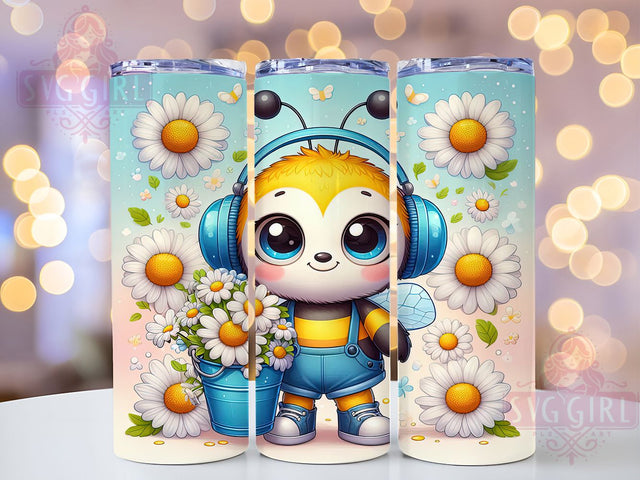 Cute Bee Floral Tumbler Wrap Gift, Floral Tumbler Wrap, Bee Floral Design, 20oz Skinny Tumbler, Sublimation Tumbler Wrap, Bee Lover Gift, Flower Bee Wrap Sublimation SvggirlplusArt 