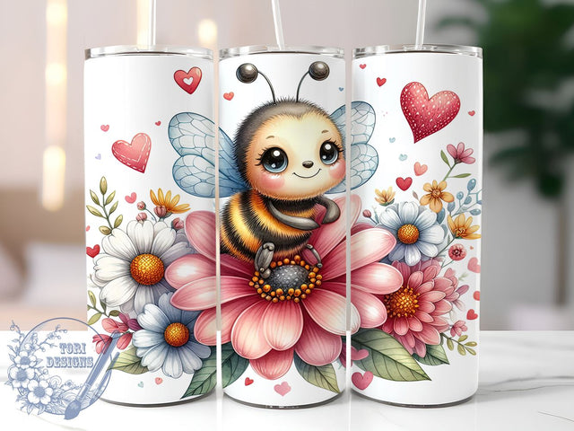 Cute Bee Flower 20oz Skinny Tumbler PNG, Cute Bee Tumbler Sublimation Wrap, Straight & Tapered Tumbler Wrap, Instant Digital Download Sublimation ToriDesigns 