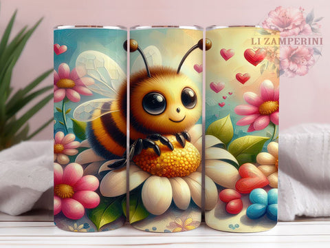 Cute Bee Flower 20oz Tumbler Wrap PNG, Cute Bee Tumbler PNG Sublimation Design, Straight & Tapered Tumbler Wrap, Instant Digital Download Sublimation Li Zamperini 