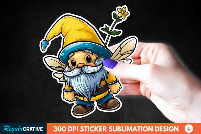Cute Bee Gnome Printable Sticker Clipart Sublimation Regulrcrative 
