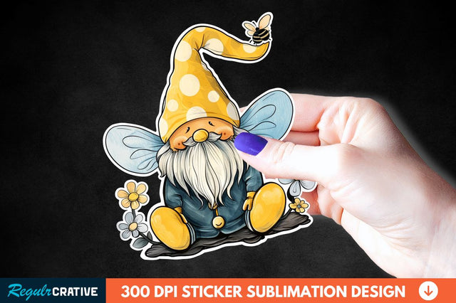Cute Bee Gnome Printable Sticker Clipart Sublimation Regulrcrative 