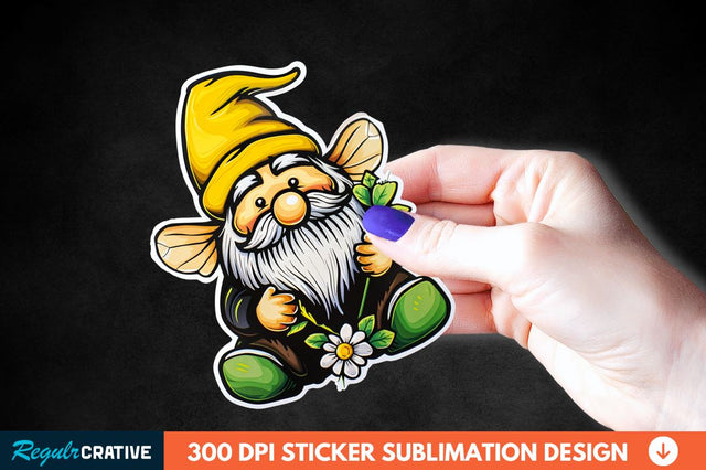 Cute Bee Gnome Printable Sticker Clipart Sublimation Regulrcrative 