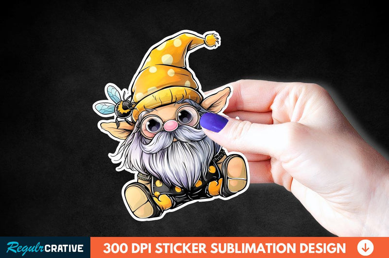 Cute Bee Gnome Printable Sticker Clipart Sublimation Regulrcrative 