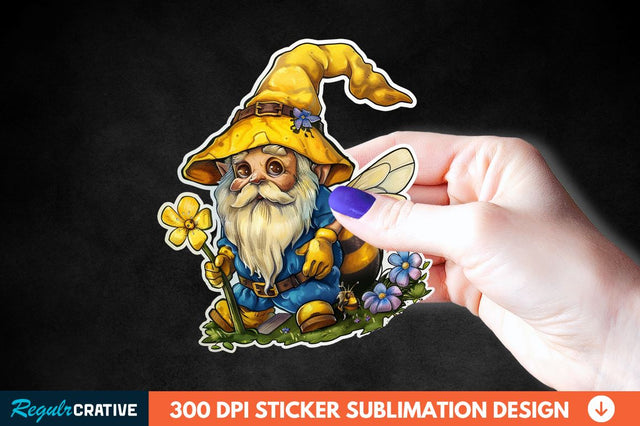 Cute Bee Gnome Printable Sticker Clipart Sublimation Regulrcrative 