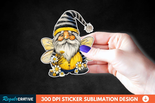 Cute Bee Gnome Printable Sticker Clipart Sublimation Regulrcrative 