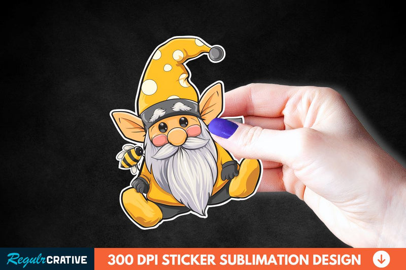 Cute Bee Gnome Printable Sticker Clipart Sublimation Regulrcrative 