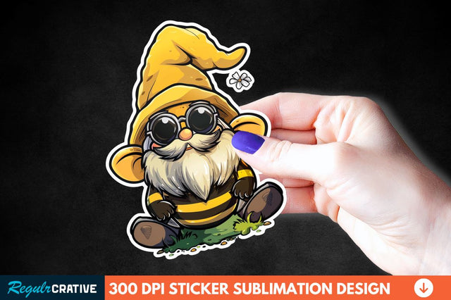 Cute Bee Gnome Printable Sticker Clipart Sublimation Regulrcrative 