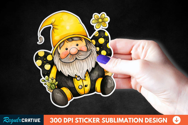 Cute Bee Gnome Printable Sticker Clipart Sublimation Regulrcrative 