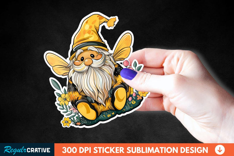 Cute Bee Gnome Printable Sticker Clipart Sublimation Regulrcrative 