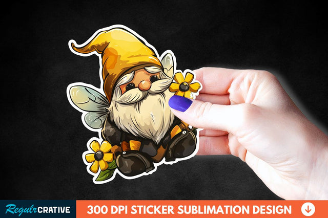 Cute Bee Gnome Printable Sticker Clipart Sublimation Regulrcrative 