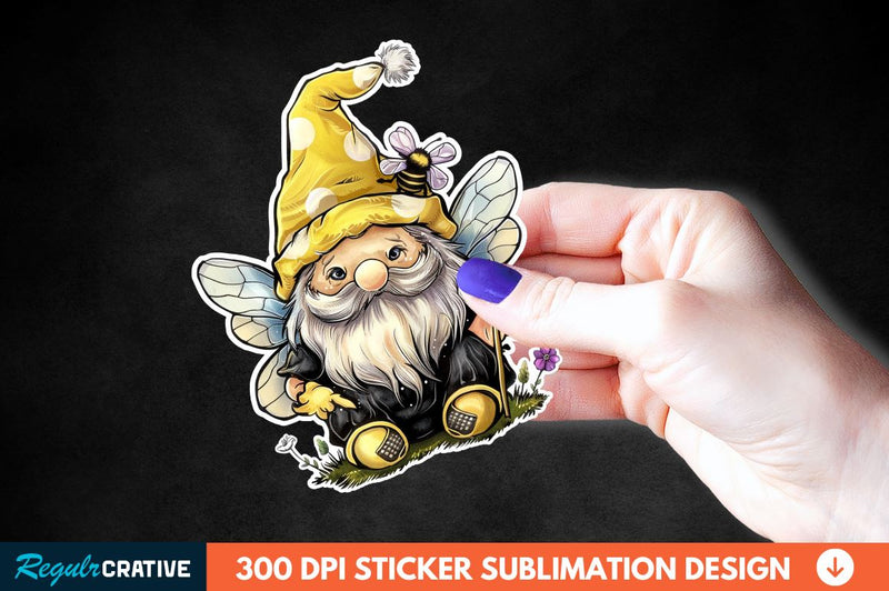 Cute Bee Gnome Printable Sticker Clipart Sublimation Regulrcrative 