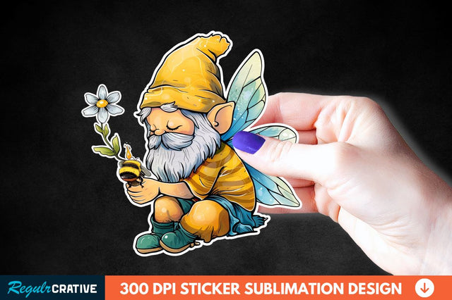 Cute Bee Gnome Printable Sticker Clipart Sublimation Regulrcrative 