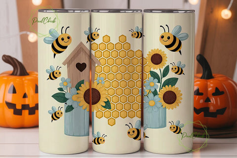 Cute Bee Honeycomb 20oz Tumbler Wrap Sublimation PixelChick 