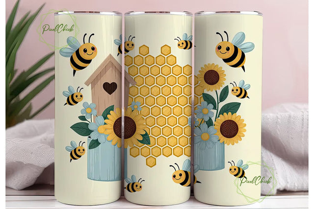 Cute Bee Honeycomb 20oz Tumbler Wrap Sublimation PixelChick 