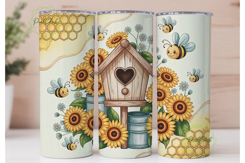 Cute Bee Honeycomb 20oz Tumbler Wrap Sublimation PixelChick 