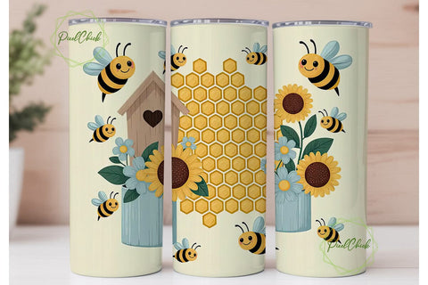 Cute Bee Honeycomb 20oz Tumbler Wrap Sublimation PixelChick 