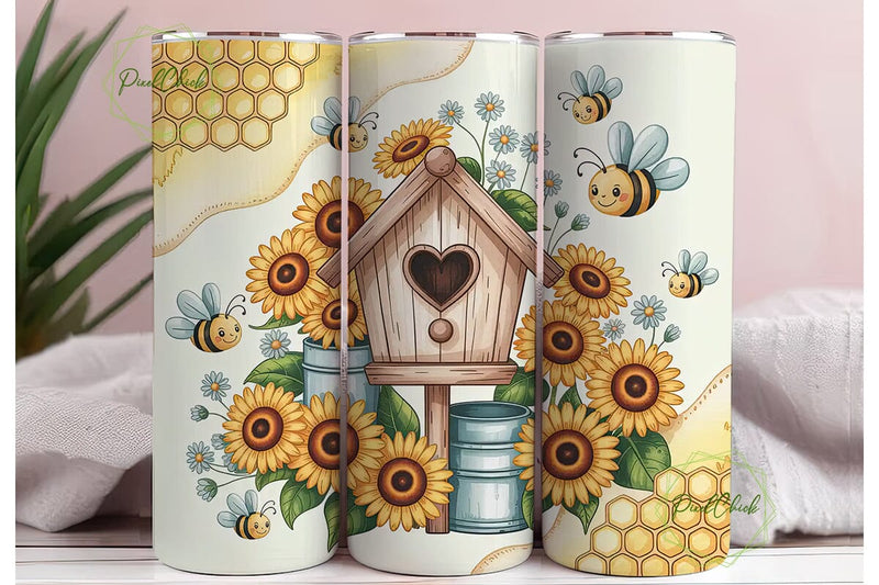 Cute Bee Honeycomb 20oz Tumbler Wrap Sublimation PixelChick 