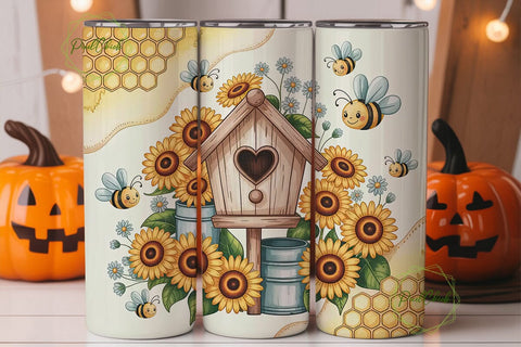 Cute Bee Honeycomb 20oz Tumbler Wrap Sublimation PixelChick 