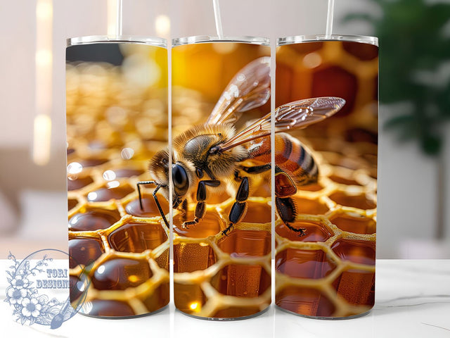 Cute Bee Honeycomb Honey Tumbler, Honeycomb Sublimation Design, Cute Bee Art, 20oz Honey Tumbler, Whimsical Bee Mug, Stylish Honey Cup, Buzzing Bee Wrap Sublimation ToriDesigns 