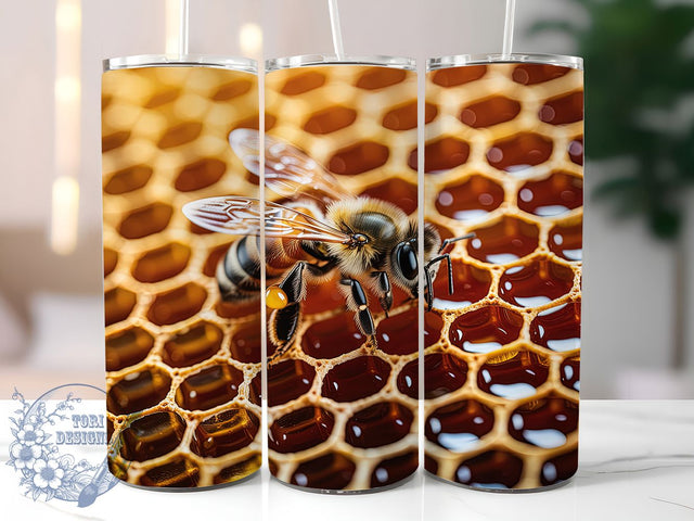 Cute Bee Honeycomb Honey Tumbler, Honeycomb Sublimation Design, Cute Bee Art, 20oz Honey Tumbler, Whimsical Bee Mug, Stylish Honey Cup, Buzzing Bee Wrap Sublimation ToriDesigns 
