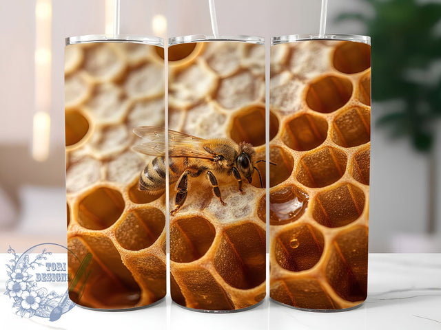 Cute Bee Honeycomb Honey Tumbler, Honeycomb Sublimation Design, Cute Bee Art, 20oz Honey Tumbler, Whimsical Bee Mug, Stylish Honey Cup, Buzzing Bee Wrap Sublimation ToriDesigns 