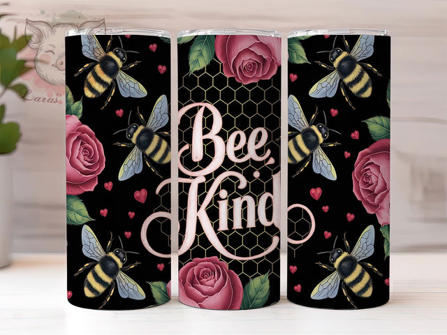 Cute Bee Kind Motivational Tumbler, Bee Kind Tumbler Wrap, Inspirational Tumbler Design, 20oz Skinny Tumbler, Bee Lover Gift, Motivational Tumbler, Positive Quote Wrap Sublimation Lara' s Designs 