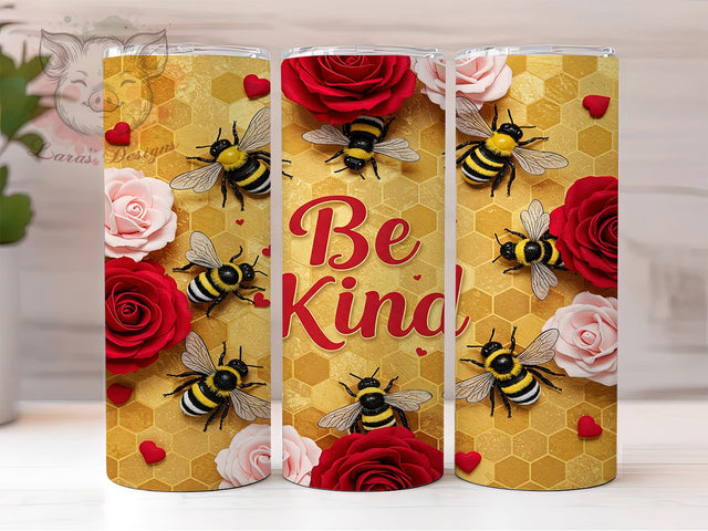 Cute Bee Kind Motivational Tumbler, Bee Kind Tumbler Wrap, Inspirational Tumbler Design, 20oz Skinny Tumbler, Bee Lover Gift, Motivational Tumbler, Positive Quote Wrap Sublimation Lara' s Designs 